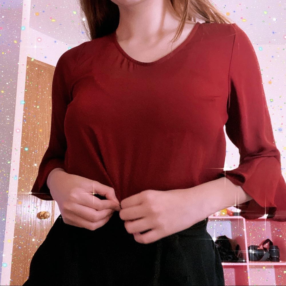 Ruffle Maroon Blouse Medium/ Small